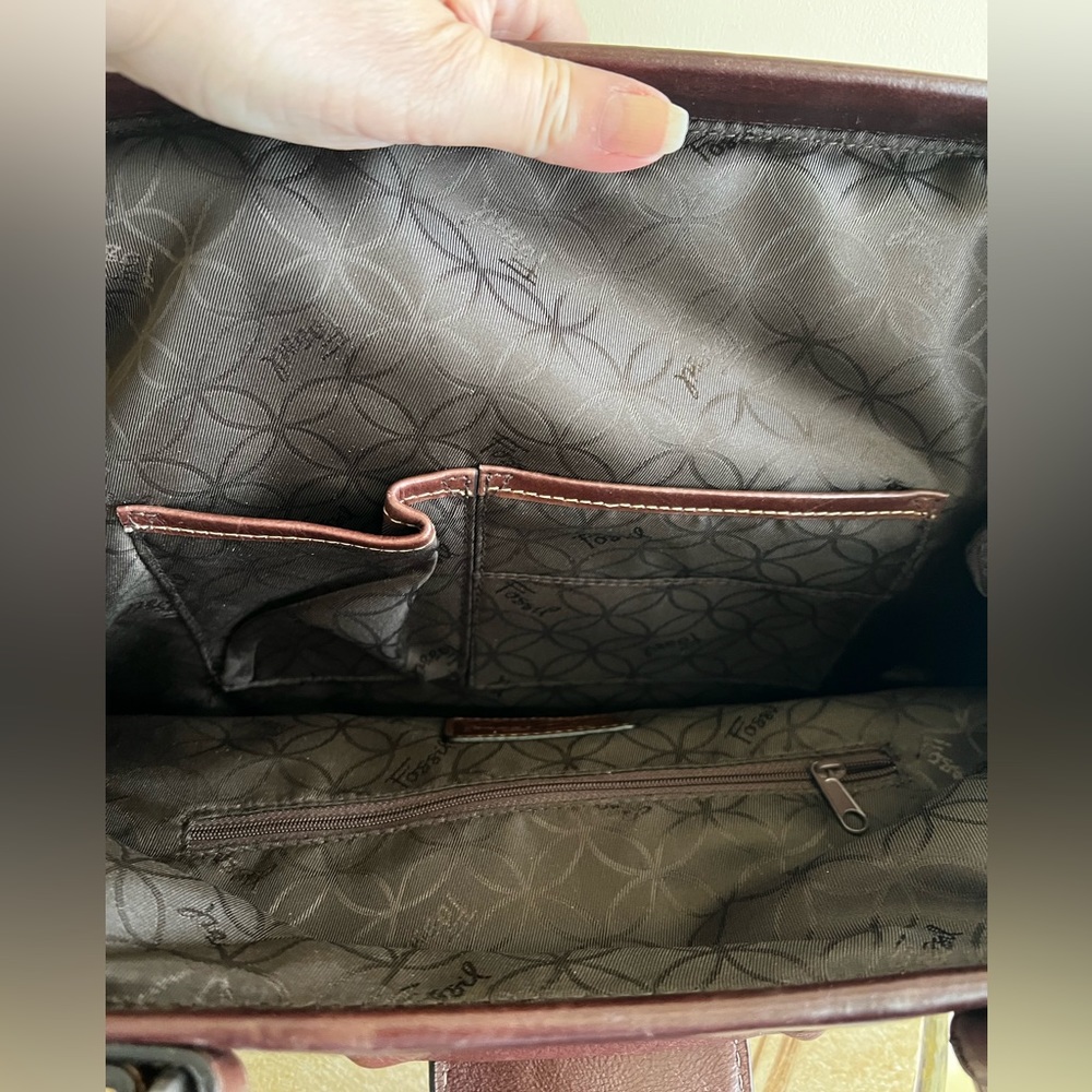 Fossil, Brown-Genuine leather Framed Satchel retro style Doctors Bag. - Picture 11 of 17